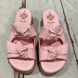 SAM & LIBBY PINK‎ PLATFORM DOUBLE BOW TIE COMFY DRESS SANDALS